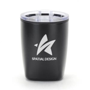 Custom black travel mug with printed design