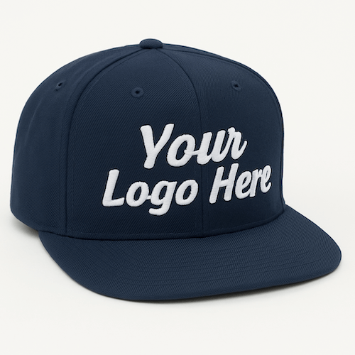Navy embroidered hat with the text Your Logo Here