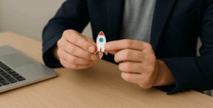 man inspecting rocket pin