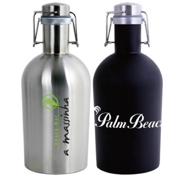 two custom growlers with logos