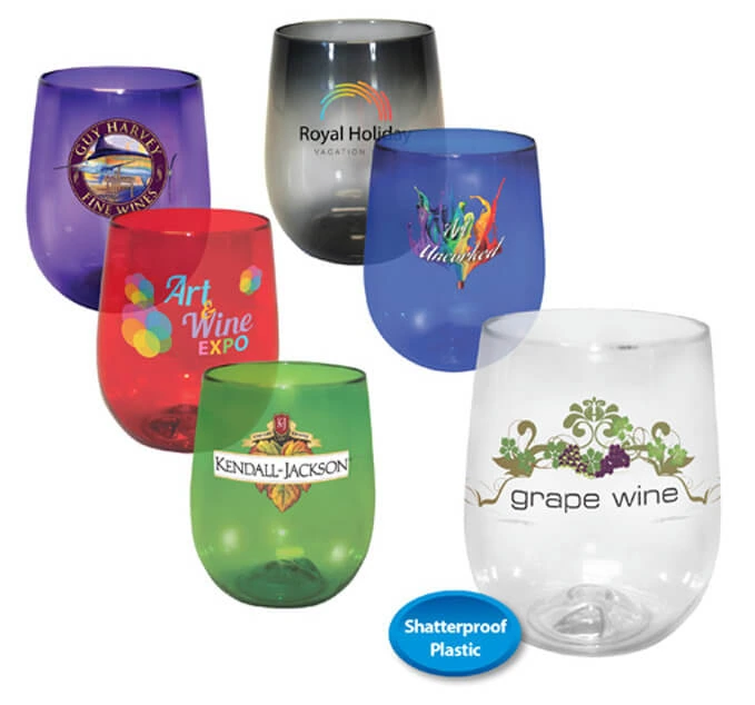 stemless wine glasses with logos