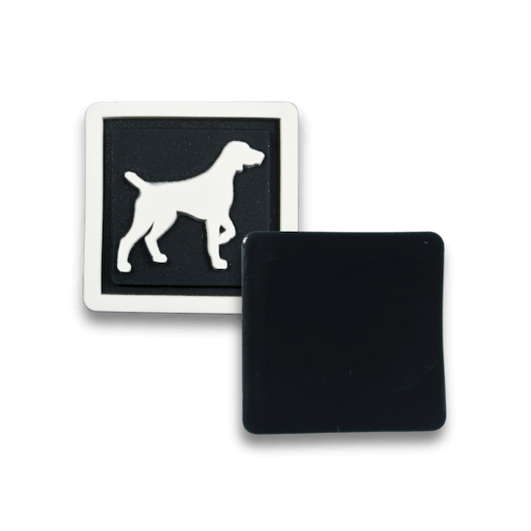 white dog PVC label back and front side