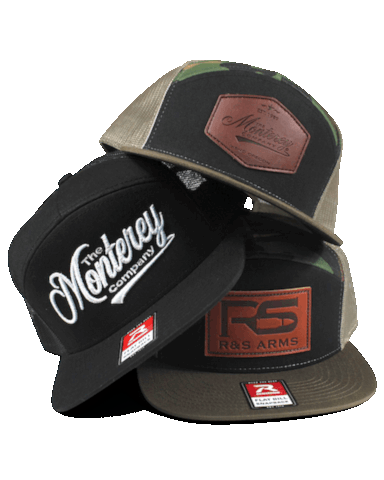 three custom hats stacked on top of each other