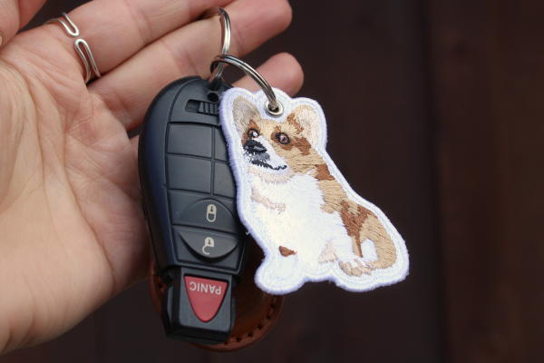 embroidered keychain on key ring