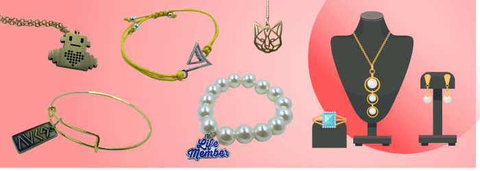 different accessories like necklaces and bracelets