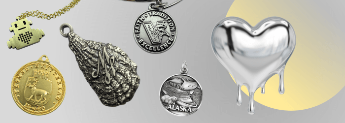 graphic showing different custom finishes for charms