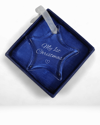 custom My 1st Christmas glass ornament in blue gift box