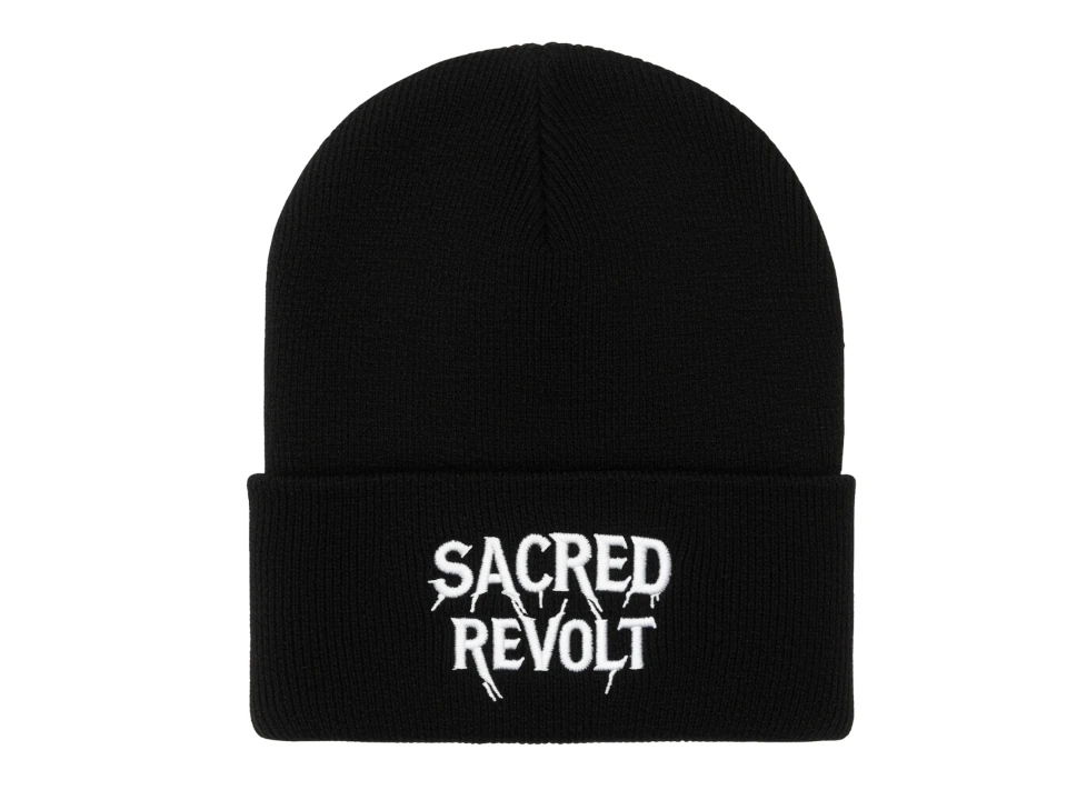 embroidered Sacred Revolt cuffed beanie