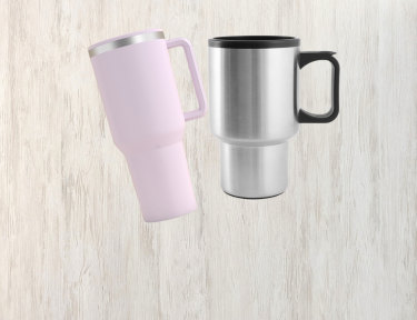 Pink Stanley style travel mug and stainless steel mug