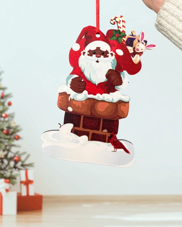 Merry Christmas Santa wooden ornament