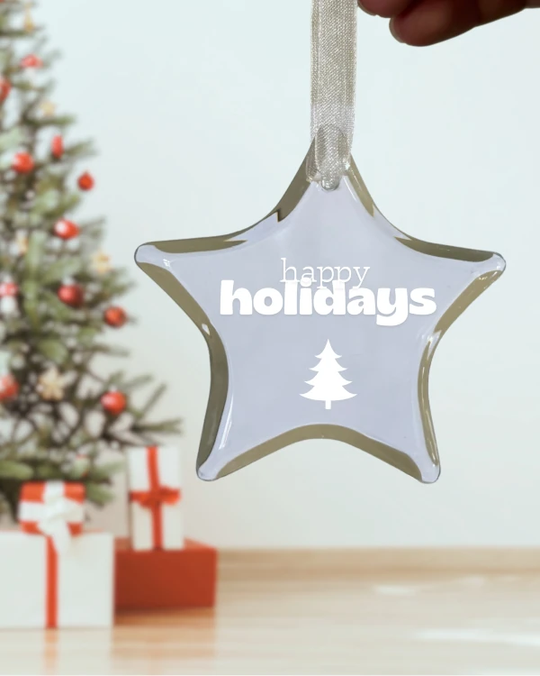 happy holidays glass star shaped ornament