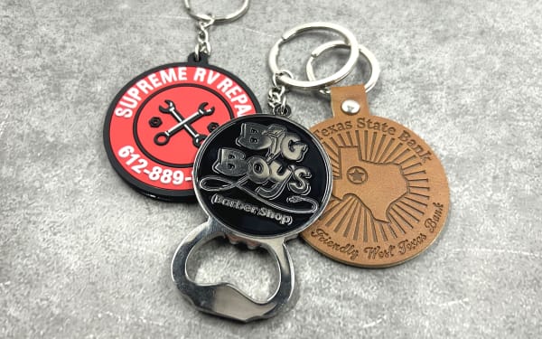 keychain set of PVC, leather, and Metal