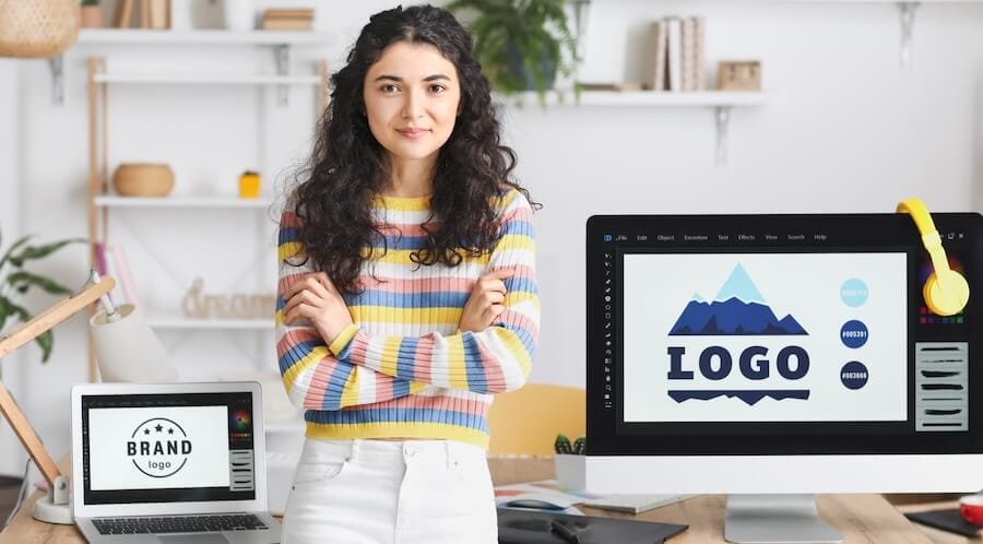 branding girl with computer logos