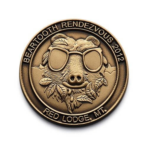 3d bronze pin with pig wearing sun glasses
